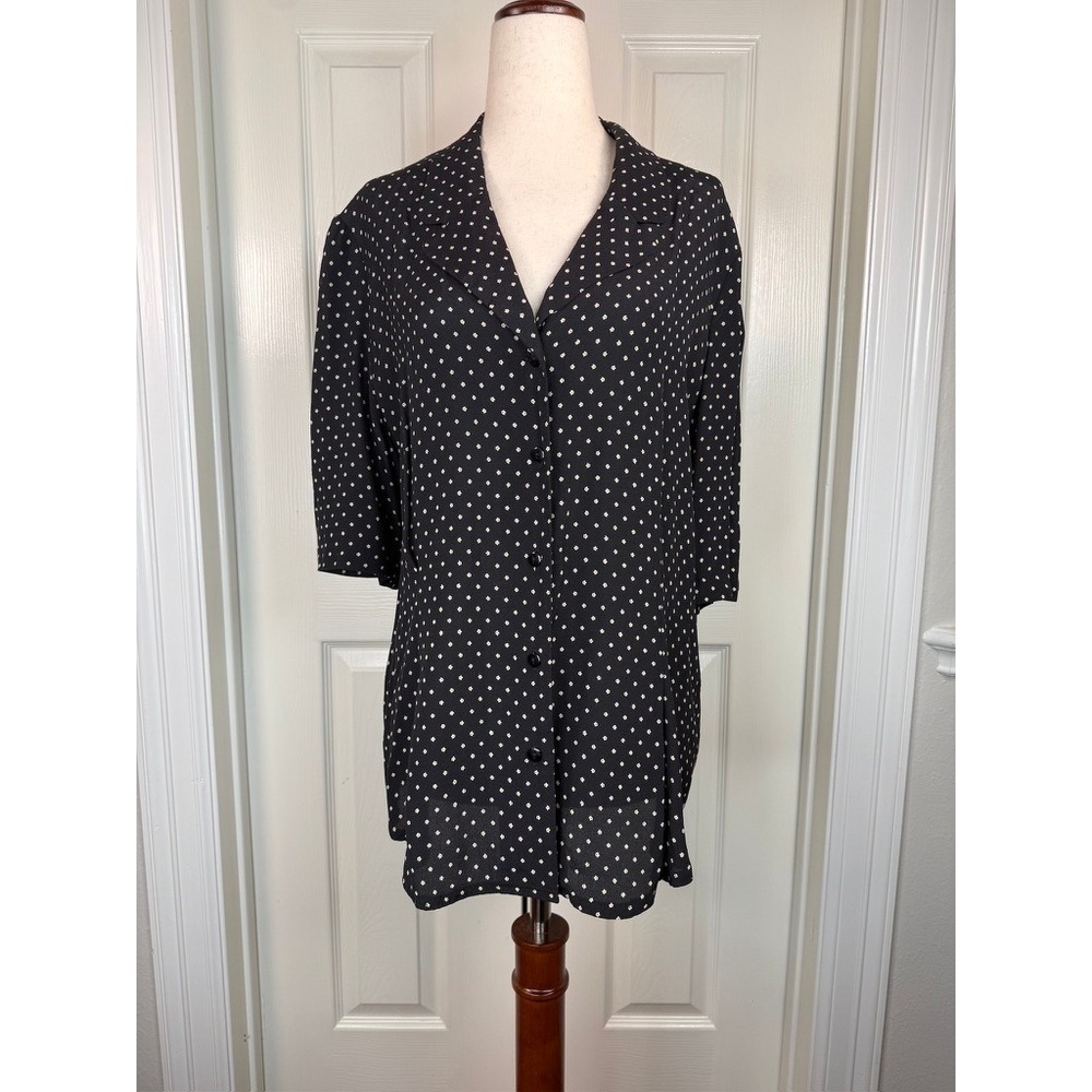 Laura Ashley Vintage Black Ditsy Floral Button Front Blouse Made in GB Size 14